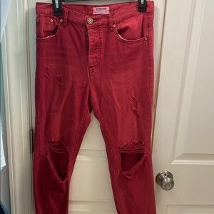 Distressed Red Pants